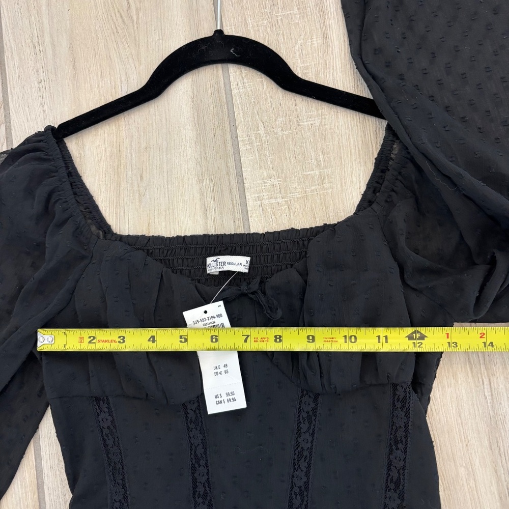 NWT Hollister Black Swiss Dot Corset Mini Dress - Long Sleeve Lace Detail, XS - Picture 10 of 13
